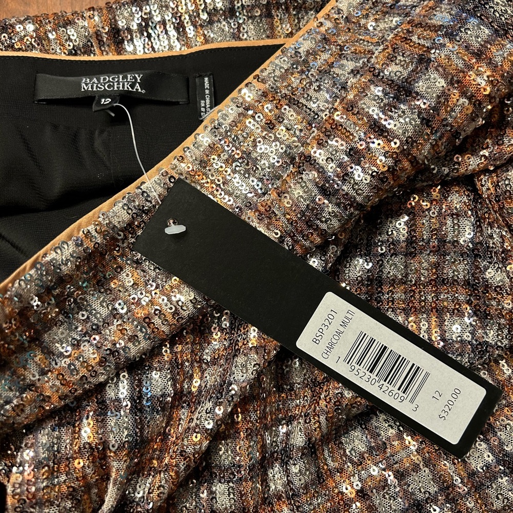 Badgley Mischka Metallic Sequin Wide-Leg Pants in Gold and Silver Tones